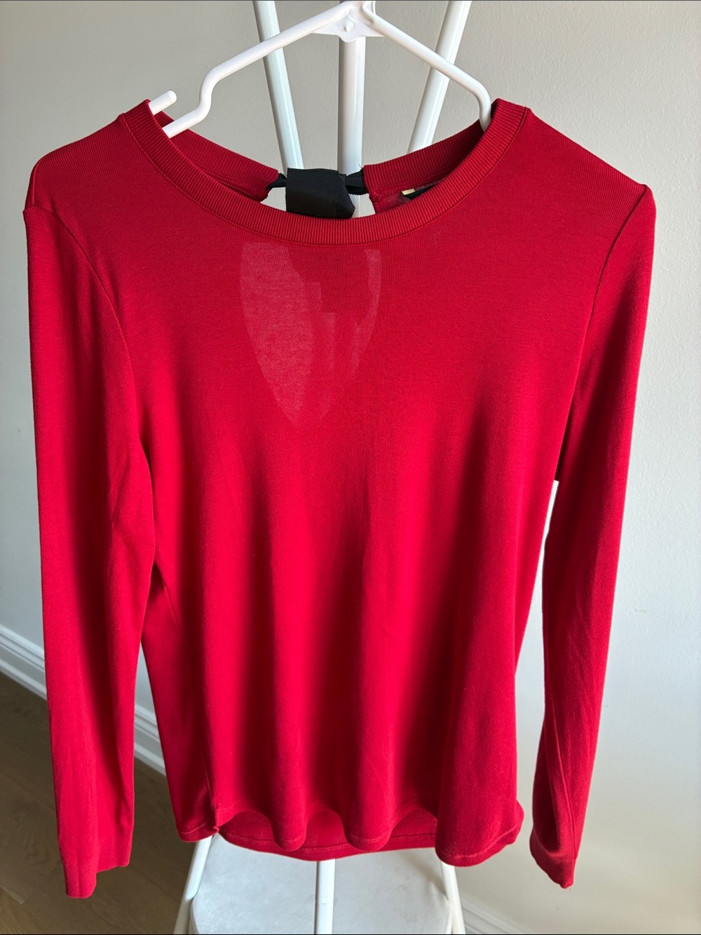 Massimo Dutti Red Long-Sleeve Crewneck Top